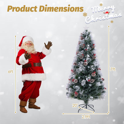 Dreamade Pre-lit Fiber Optic Christmas Tree, Artificial Snowy Xmas Tree with 49 Cool White LED Lights
