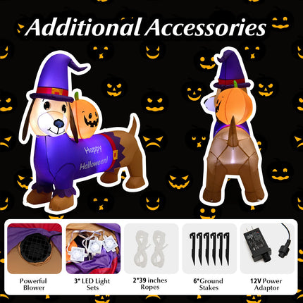 DREAMADE 5FT Halloween Inflatable Dachshund Dog with Pumpkin