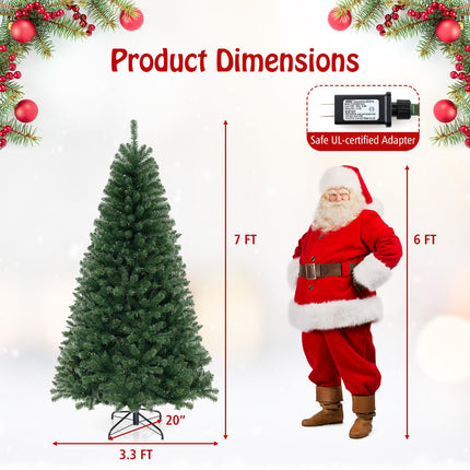 Dreamade 7ft Pre-Lit Christmas Tree, Artificial Hinged Xmas Tree with 250 Warm White LED Lights