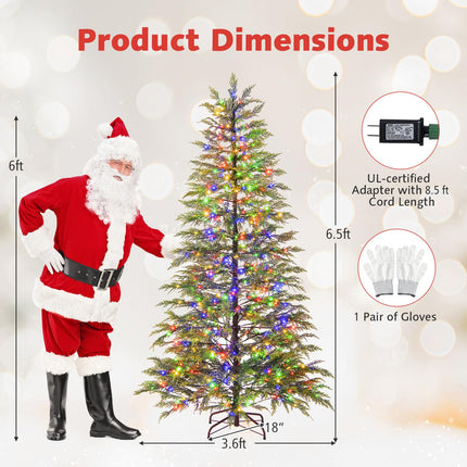 Dreamade 6.5FT / 7.5FT Pre-Lit Hinged Sparse Xmas Fir Tree with Multicolored LED Lights