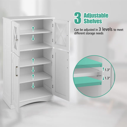 Dreamade Bathroom Floor Storage Cabinet - Linen Floor Cabinet with Doors and Adjustable Shelves