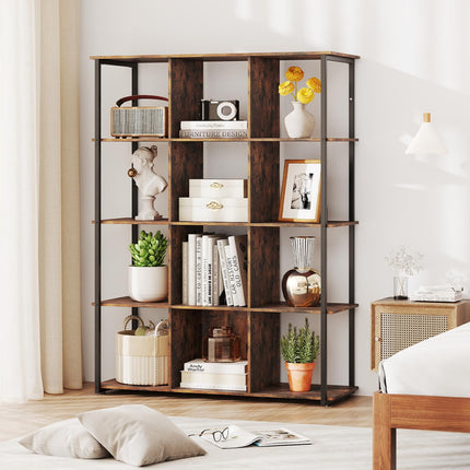 Dreamade 12 Cube Bookcase 5 Tier Industrial Bookshelf