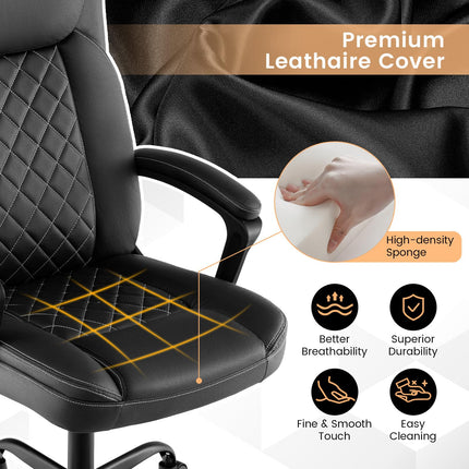 Dreamade Executive Office Chair, Leather Like Desk Chair with Thick Headrest Cushion & Padded Armrests, Black