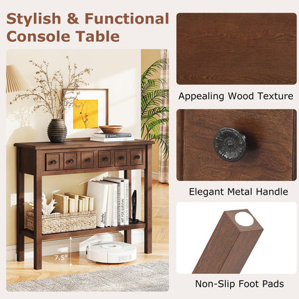 Dreamade 38" Narrow Console Table with 2 Drawers & Bottom Open Shelf