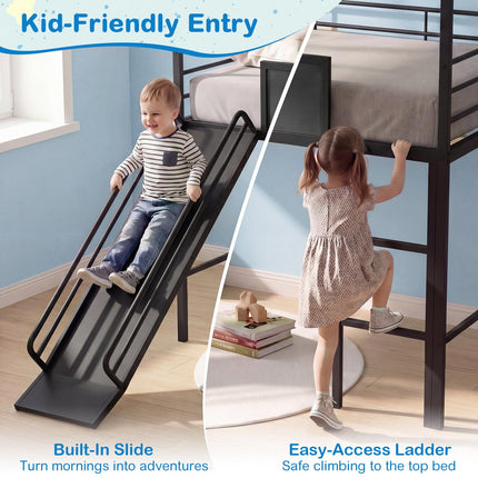 Dreamade Twin Size House Loft Bed | Low Loft Bedframe w/Roof