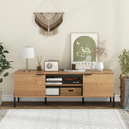 Dreamade TV Stand for TVs up to 65”, Entertainment Center with Charging Station, 2 Cabinets, Open Shelves, 6 Sturdy Metal Legs