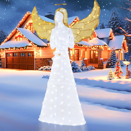 Dreamade 5 FT Christmas Pre-Lit Angel, Yard Lighted-up Festive Angel w/Halo