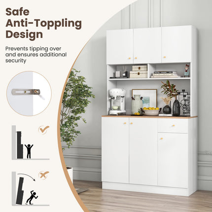 Dreamade Kitchen Pantry Cabinet, 71” Tall Buffet Cabinet with Hutch, Built-in Power Outlet