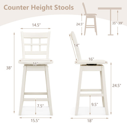 Dreamade Bar Stools, Farmhouse Swivel Barstools with 6-Grid Hollow Back & Ergonomic Contoured Seat