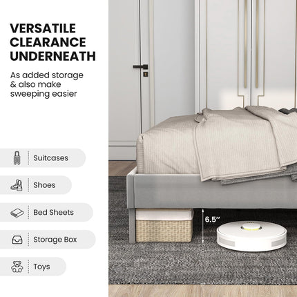 Dreamade Full Size Velvet Bed Frame with Headboard, Modern Upholstered Platform Bed, No Box Spring Needed, Black & Gray