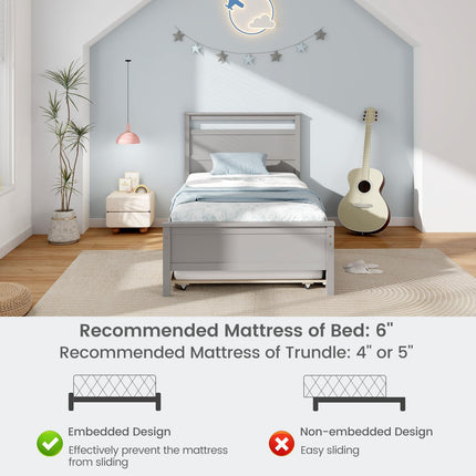 Dreamade Trundle Bed Twin, Wood Day Bed Frame with Headboard & Footboard