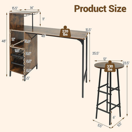 Dreamade 3 Pieces Bar Table and Stools Set for Home