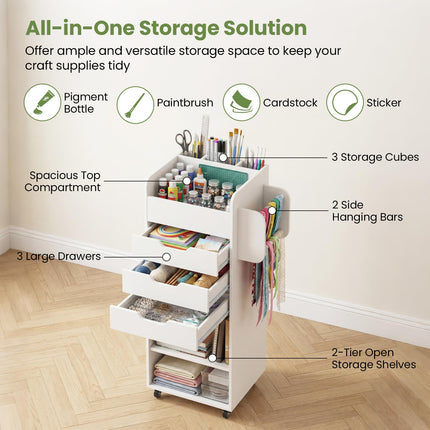 Dreamade Craft Storage Cart - Utility Organizer Cart with 3 Drawers
