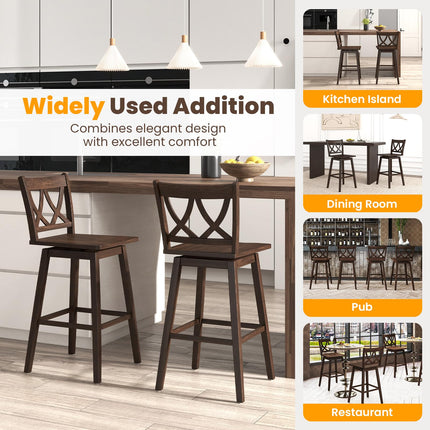 Dreamade 29" Bar Stools Set of 2/4, Swivel Wooden Bar Chairs with Rubber Wood Frame, for Kitchen Island, Restaurant & Pub, Dark Grey