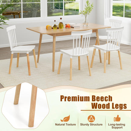 Dreamade Set of 4 Windsor Dining Chairs White, Modern Kitchen Chairs w/Spindle Backs & Curved Seats