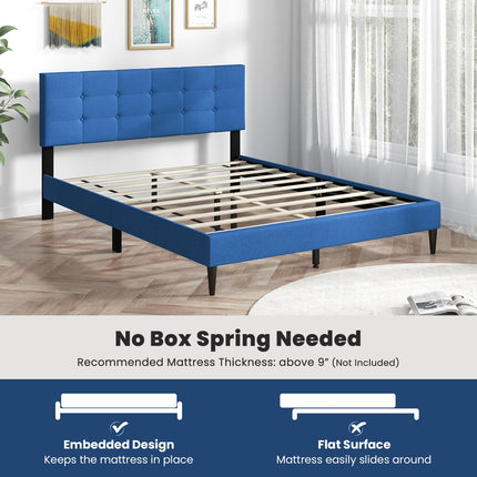 Dreamade Queen/Twin Size Platform Bed Frame with Button Tufted Headboard and Wooden Slats