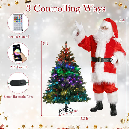 Dreamade Smart Pre-Lit Artificial Christmas Tree with Remote Control APP-Controlled Multicolored RGB Lights