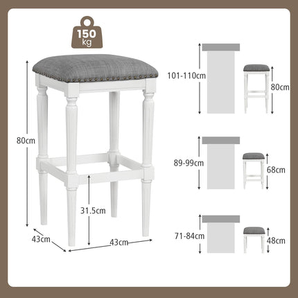 Dreamade Bar Stools Set of 2, 3-Height Adjustable 19"/27"/31" Wood Barstools with Padded Seat