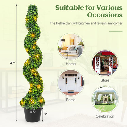 Dreamade 4FT Pre-Lit Artificial Spiral Boxwood Topiary Tree w/ 100 LED Lights, Nursery Pot, Indoor Outdoor Home Front Porch Holiday Decoration