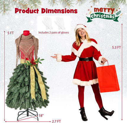 Dreamade 5ft Pre-Lit Dress Form Christmas Tree with Female Mannequin Torso & Scarf