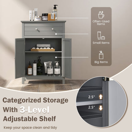 Dreamade Bathroom Storage Cabinet with Drawer - Floor Cabinet with Doors, Adjustable Shelf