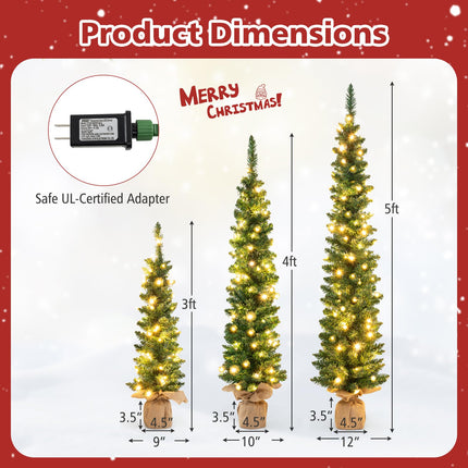 Dreamade 3' 4' 5' Pre-Lit Artificial Christmas Tree Set of 3