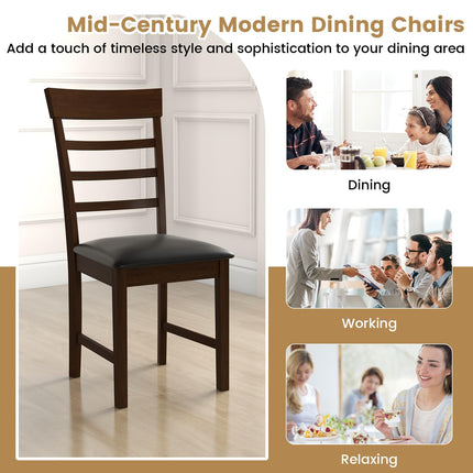 Dreamade Wooden Dining Chairs Set of 2/4, PU Leather Upholstered Kitchen Chairs w/Rubber Wood Frame