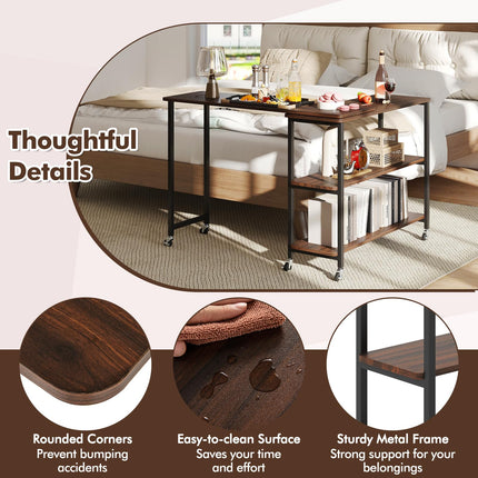Dreamade 360° Free Rotating Sofa Side Table with 2-Tier Storage Shelves