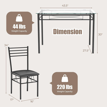 Dreamade 5 Piece Dining Table Set, Kitchen Dining Set with Tempered Glass Table Top and 4 Upholstered Chairs (Black)