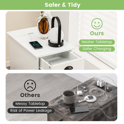 Dreamade End Table with Charging Station Set of 2, Flip Top Side Table with USB Ports and Outlets, White