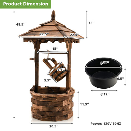 Dreamade Rustic Wishing Well Fountain, Outdoor Wooden Water Fountain with Electric Pump