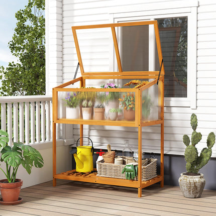 Dreamade Wood Cold Frame Greenhouse with Transparent Openable Roof & Slatted Shelf