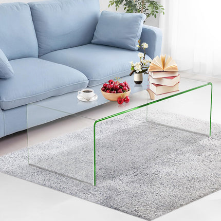 Dreamade 42 x 19.7 Inch Clear Tempered Glass Coffee Table with Rounded Edges
