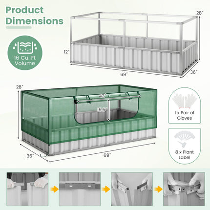 Dreamade 69”x36”x28” Raised Garden Bed with Cover, 16.5 Cu.Ft Galvanized Steel Planter Box Kit