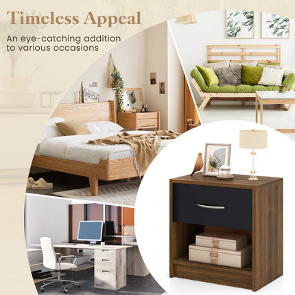 Dreamade Night Stand Set of 1/2 with Drawer, Wood End Table with Open Storage Shelf for Bedroom