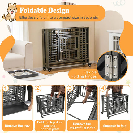 Dreamade Foldable Metal Dog Crate - Heavy Duty Dog Cage