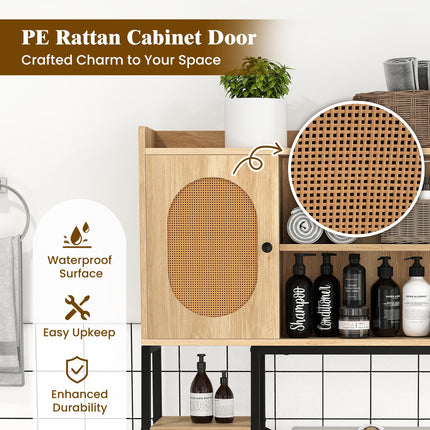 Dreamade Over The Toilet Storage Cabinet, Freestanding Storage Organizer Above Toilet with PE Rattan Door and Adjustable Shelf