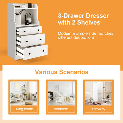Dreamade 3 Drawers Dresser for Bedroom - Modern Storage Dresser Chest of Drawers with 2 Shelves, 3 Pull-Out Drawers