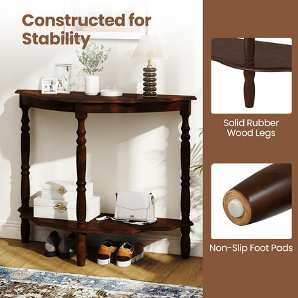 Dreamade 42 Inch Half Moon Console Table with Shelf and Rubber Wood Legs