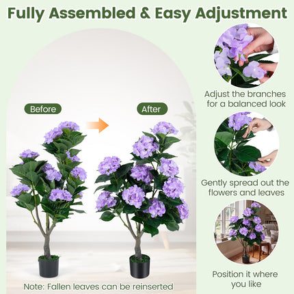 Dreamade 2 Pack Artificial Hydrangea Tree w/11 Flowers & Realistic Trunk in Plastic Nursery Pot