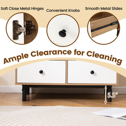 Dreamade Storage Cabinet with 4 Drawers Door & Open Compartment, Metal Support Legs