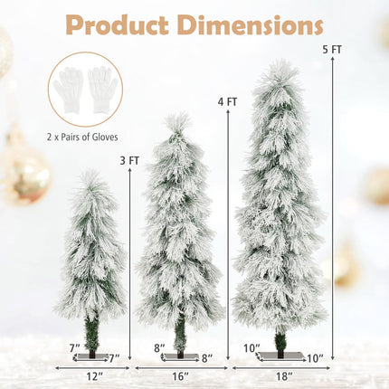 Dreamade 3' 4' 5' Pre-Lit Snow Flocked Christmas Tree Set of 3 | Holiday Seasonal Decor