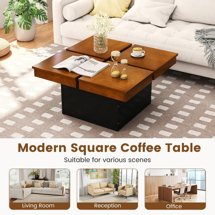 Dreamade Square Coffee Table | 31.5 Inch Mid Century Modern Center Table with Solid Wood Veneered Split Top