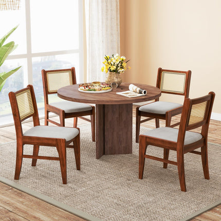 Dreamade Rattan Dining Chairs Set of 2/4, Wooden Kitchen Chairs w/Cane Back, Rubber Wood Frame