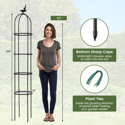 Dreamade 2-Pack Tomato Cages, 69” PE-Coated Metal Garden Obelisk Trellis for Climbing Plants