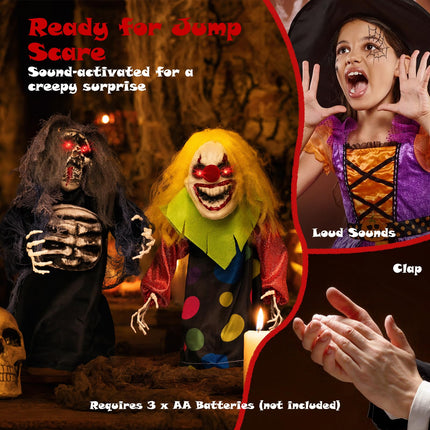 DREAMADE Sound Activated Halloween Animatronics, Clown & Reaper