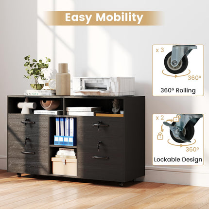 Dreamade 4-Drawer Lateral File Cabinet with Lock & 5 Rolling Wheels (2 Lockable)