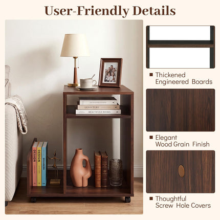 Dreamade 3-Tier Rolling End Table w/Magazine Rack & Open Storage Shelves (1/2)