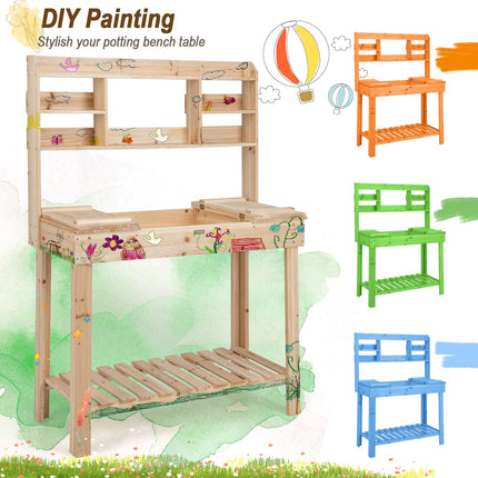 Dreamade Garden Potting Bench Table, Large Workbench Table with Shelves, 43.5"x19.5"x 60.5"