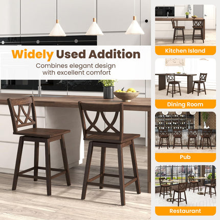 Dreamade 24" Bar Stools Set of 2/4, Swivel Wooden Bar Chairs with Rubber Wood Frame, Dark Grey